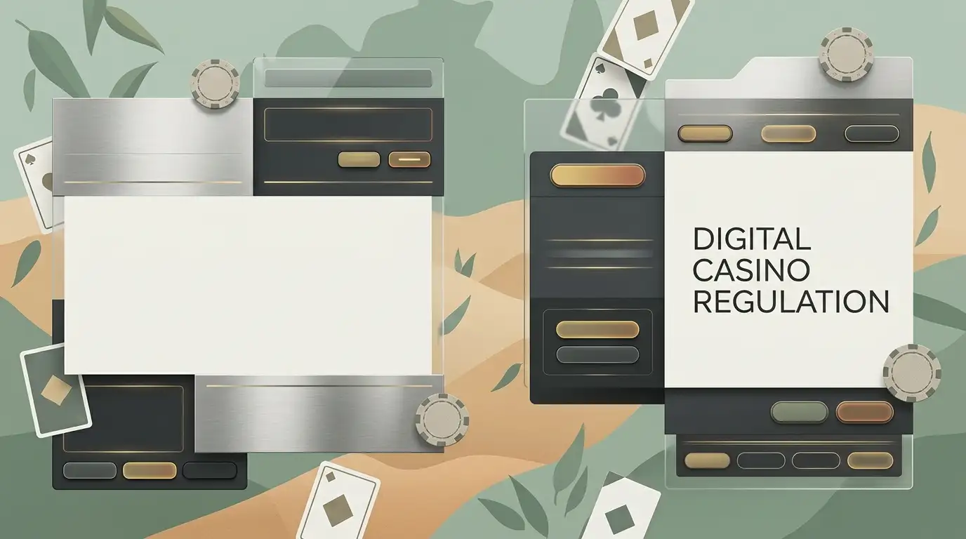 Editorial illustration combining Australian context with abstract online casino interface motifs
